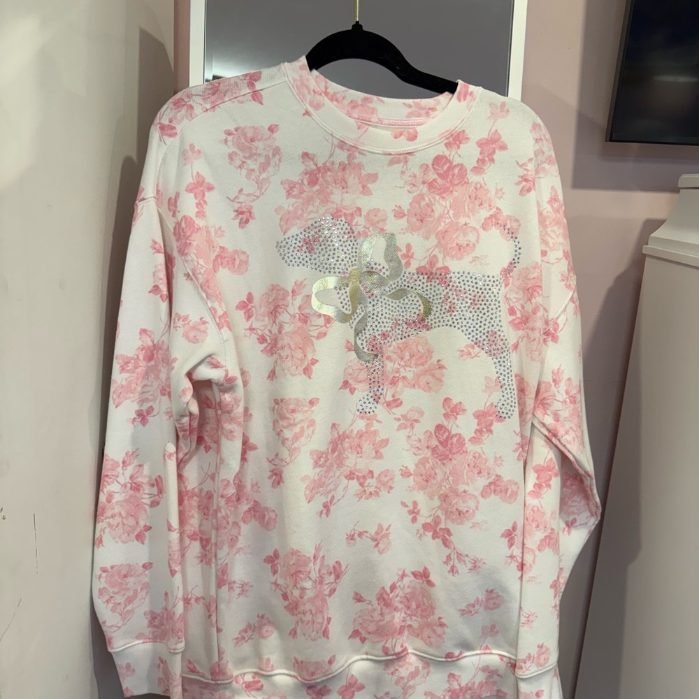 LoveShackFancy Floral Sweatshirt - Pink and White